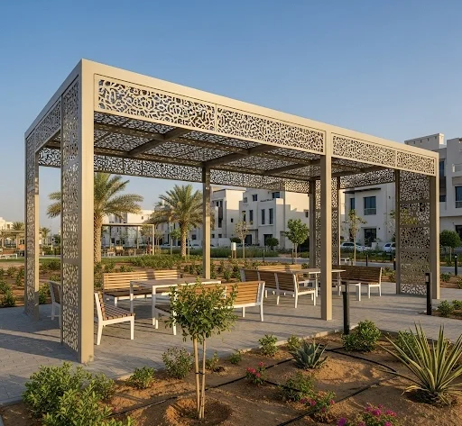 aluminum pergolas in a community park
